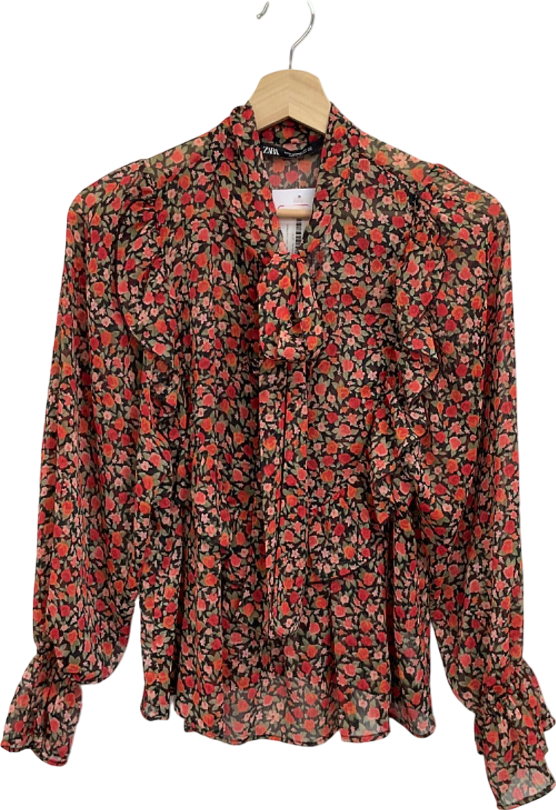 Zara Red Floral Blouse UK M