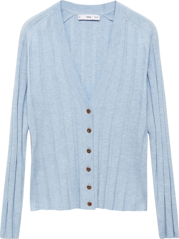 MANGO Blue Button Knit Cardigan UK L