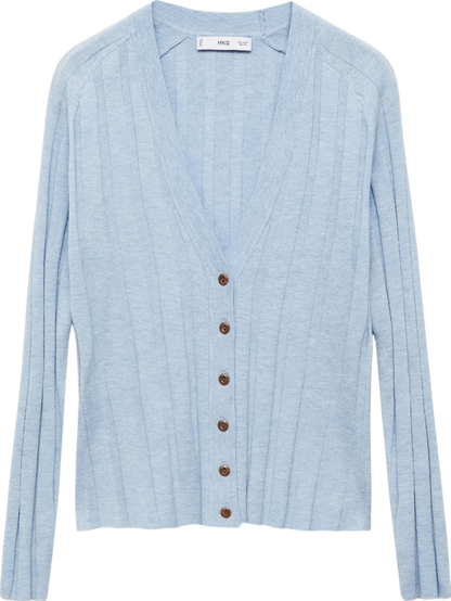 MANGO Blue Button Knit Cardigan UK L