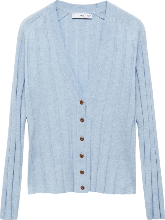 MANGO Blue Button Knit Cardigan UK L