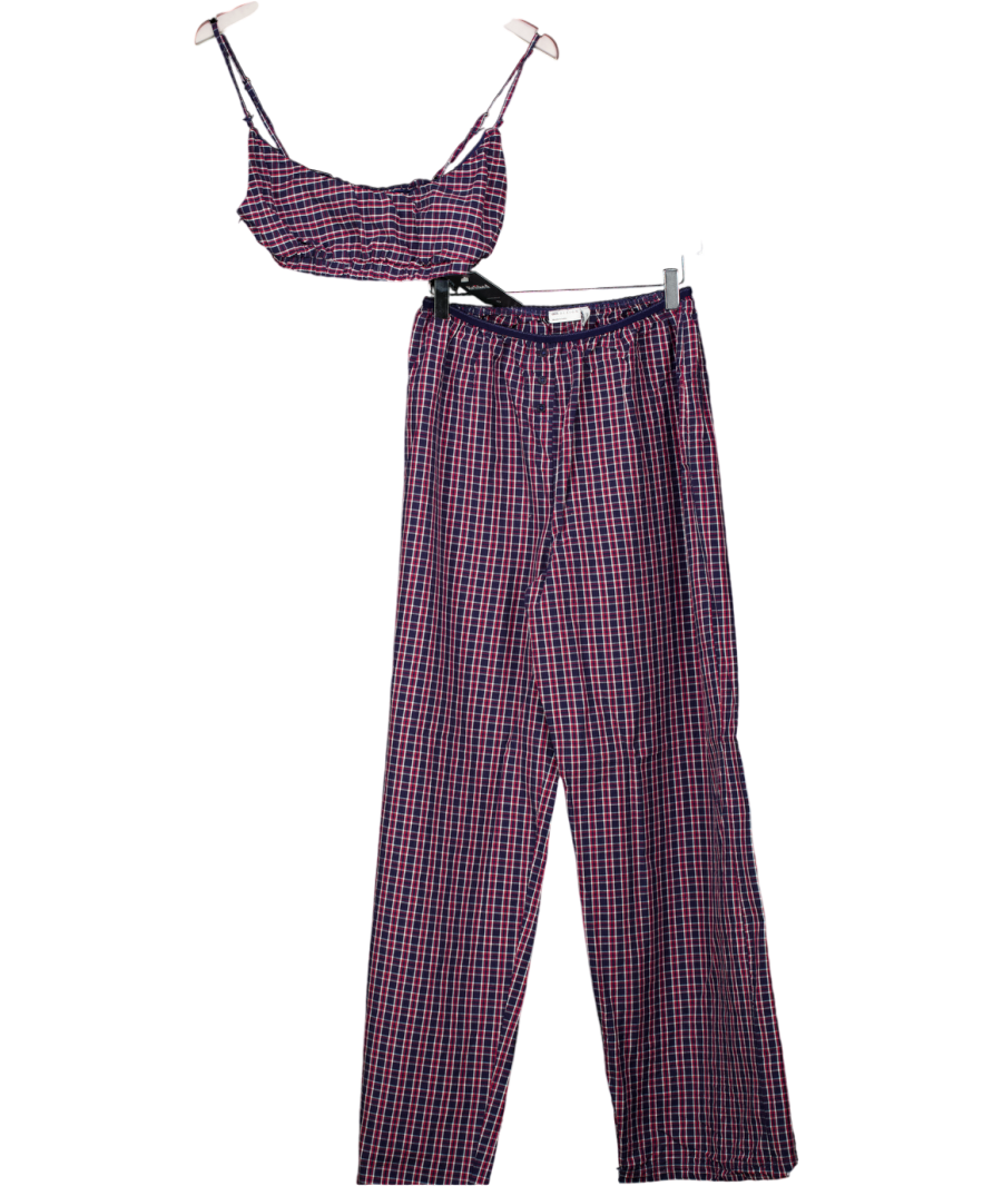 ASOS 2-piece Navy Blue Check Bra Top And Pyjama Trousers UK S