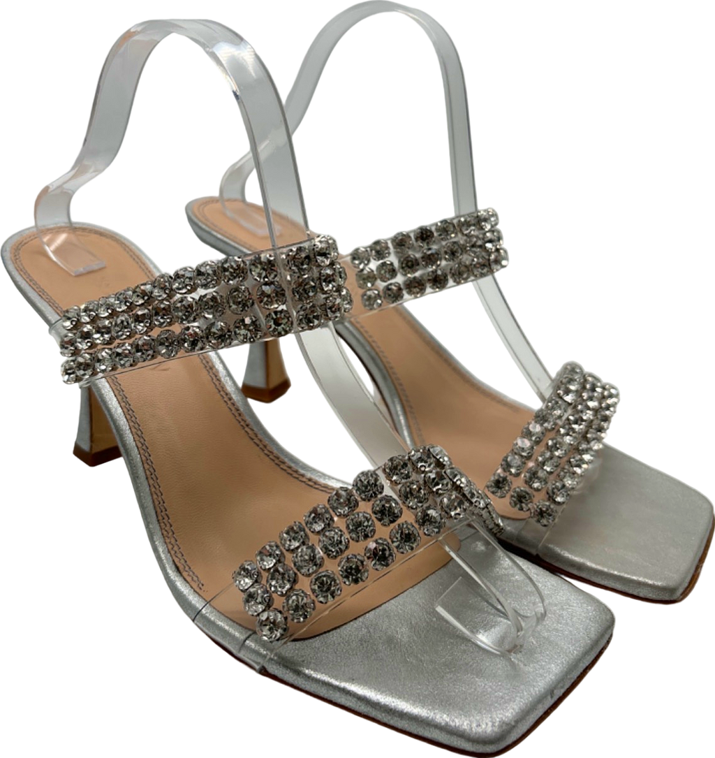 Russell & Bromley Silver Rhinestone Embellished Heeled Sandals UK 8