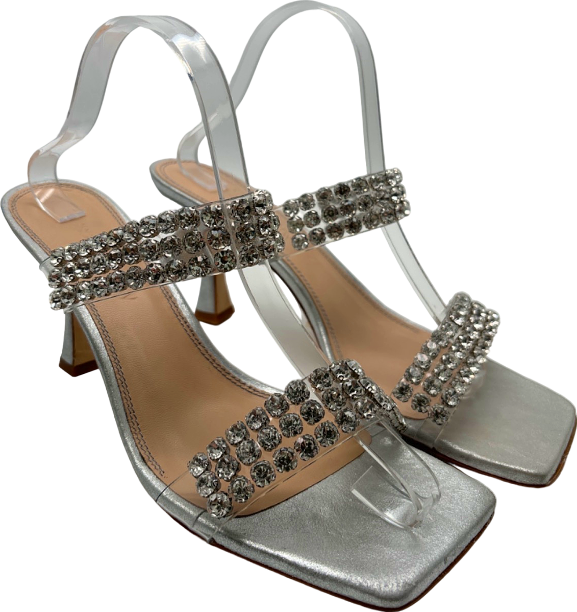 Russell & Bromley Silver Rhinestone Embellished Heeled Sandals UK 8