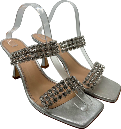 Russell & Bromley Silver Rhinestone Embellished Heeled Sandals UK 8