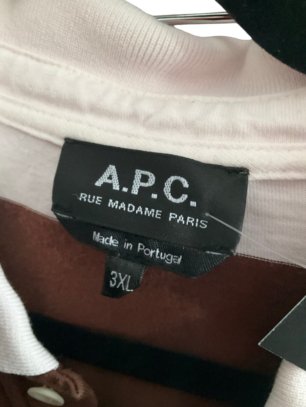 A.P.C. Brown Riley Block Stripe Long Sleeve Polo UK XXXL