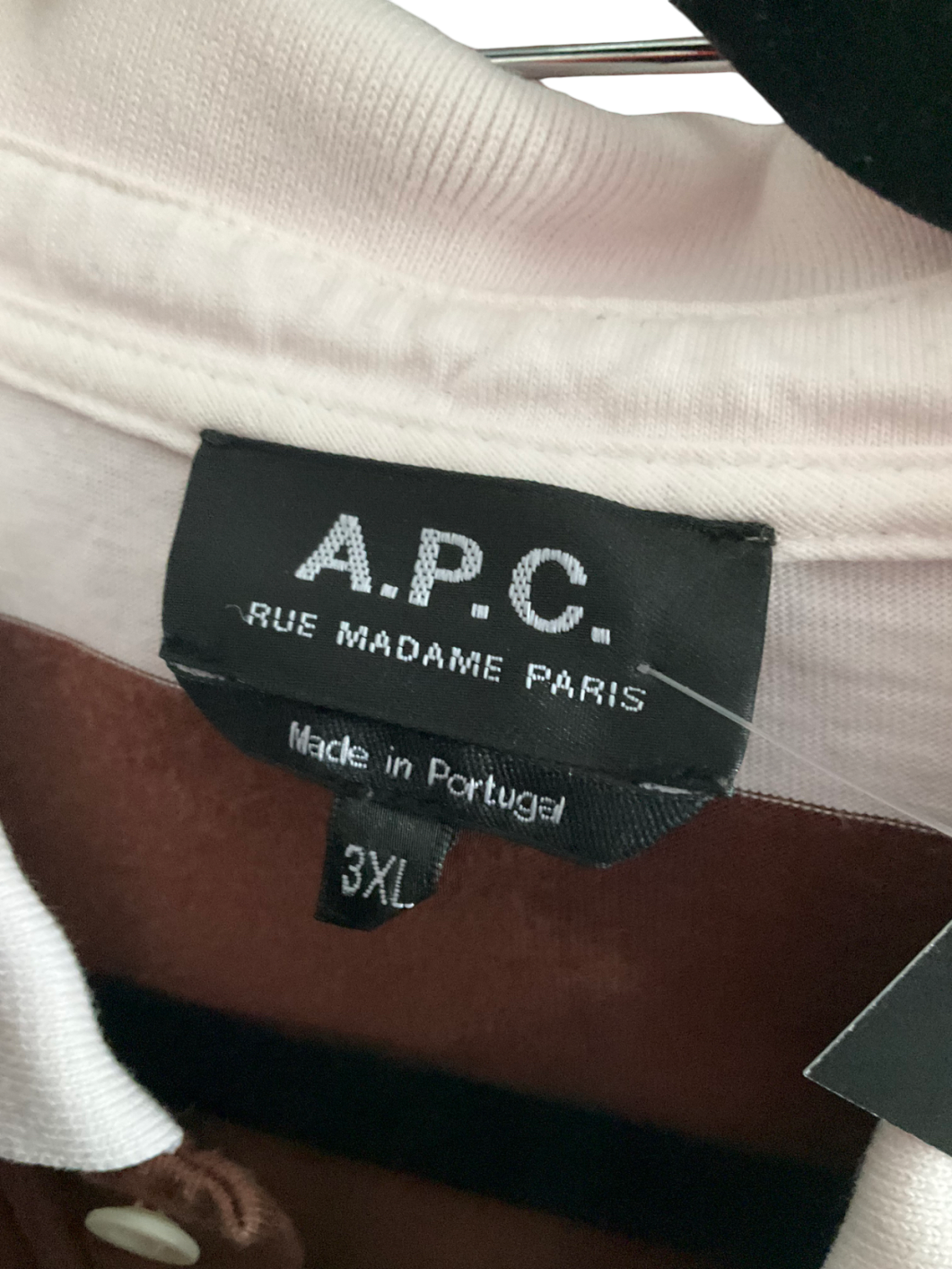 A.P.C. Brown Riley Block Stripe Long Sleeve Polo UK XXXL