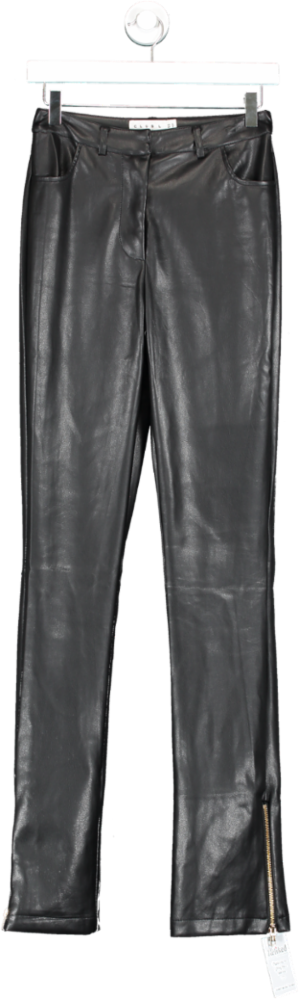 Club L Black Faux Leather High Waisted Trousers With Ankle Zips UK 6
