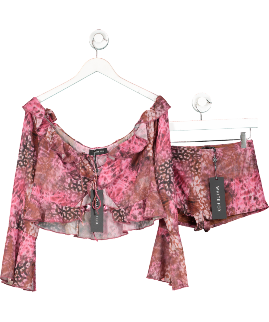 White Fox Pink Breaking Free Long Sleeve Top & Foever Life Booty Shorts UK L