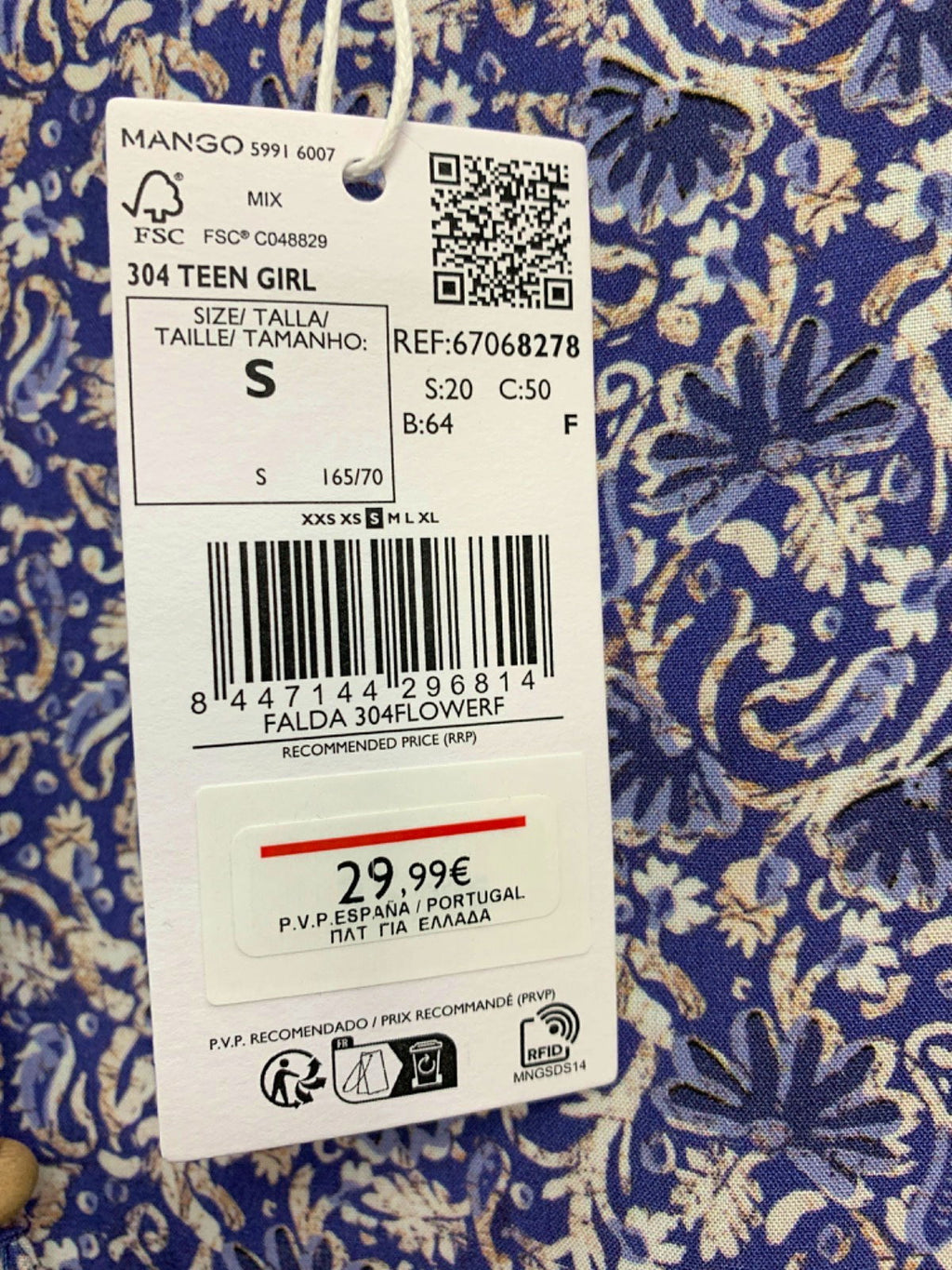 Mango Blue Floral Skirt UK S