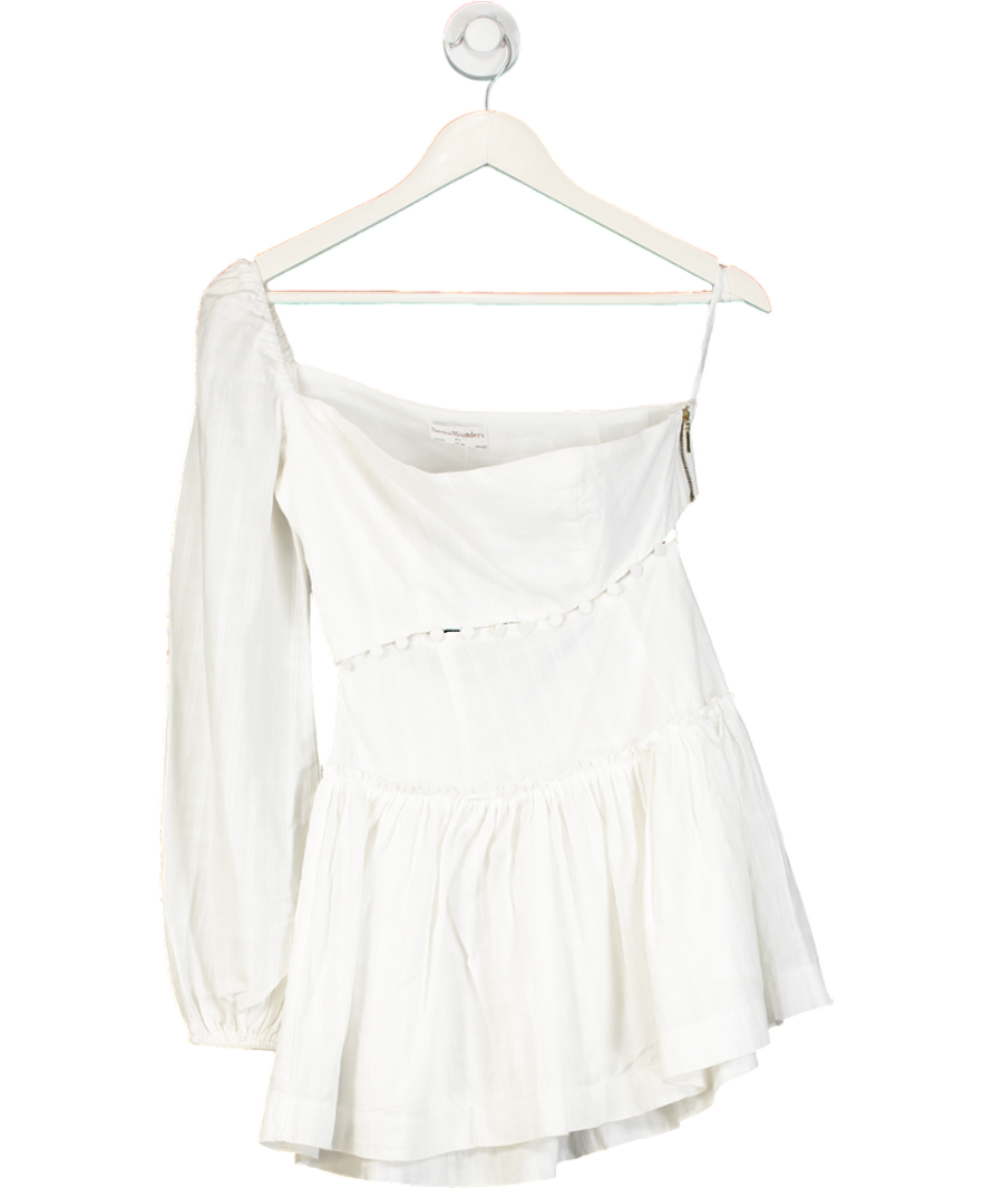 Seven Wonders White Assymmetric One Sleeved Cotton Mini Dress UK XS