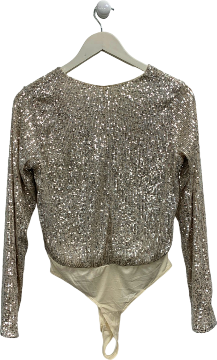 H&M Beige Sequin Bodysuit UK 8