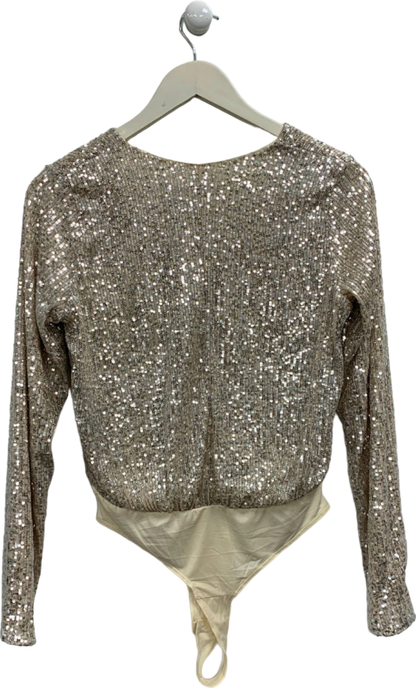 H&M Beige Sequin Bodysuit UK 8