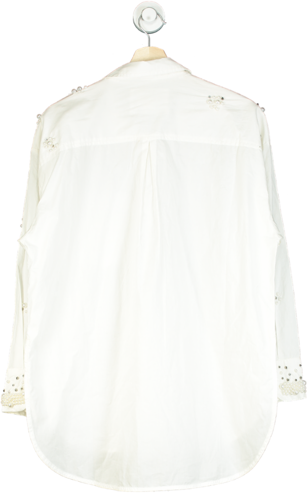 Maeve White Embroidered Pearl embellished oversize Blouse UK S