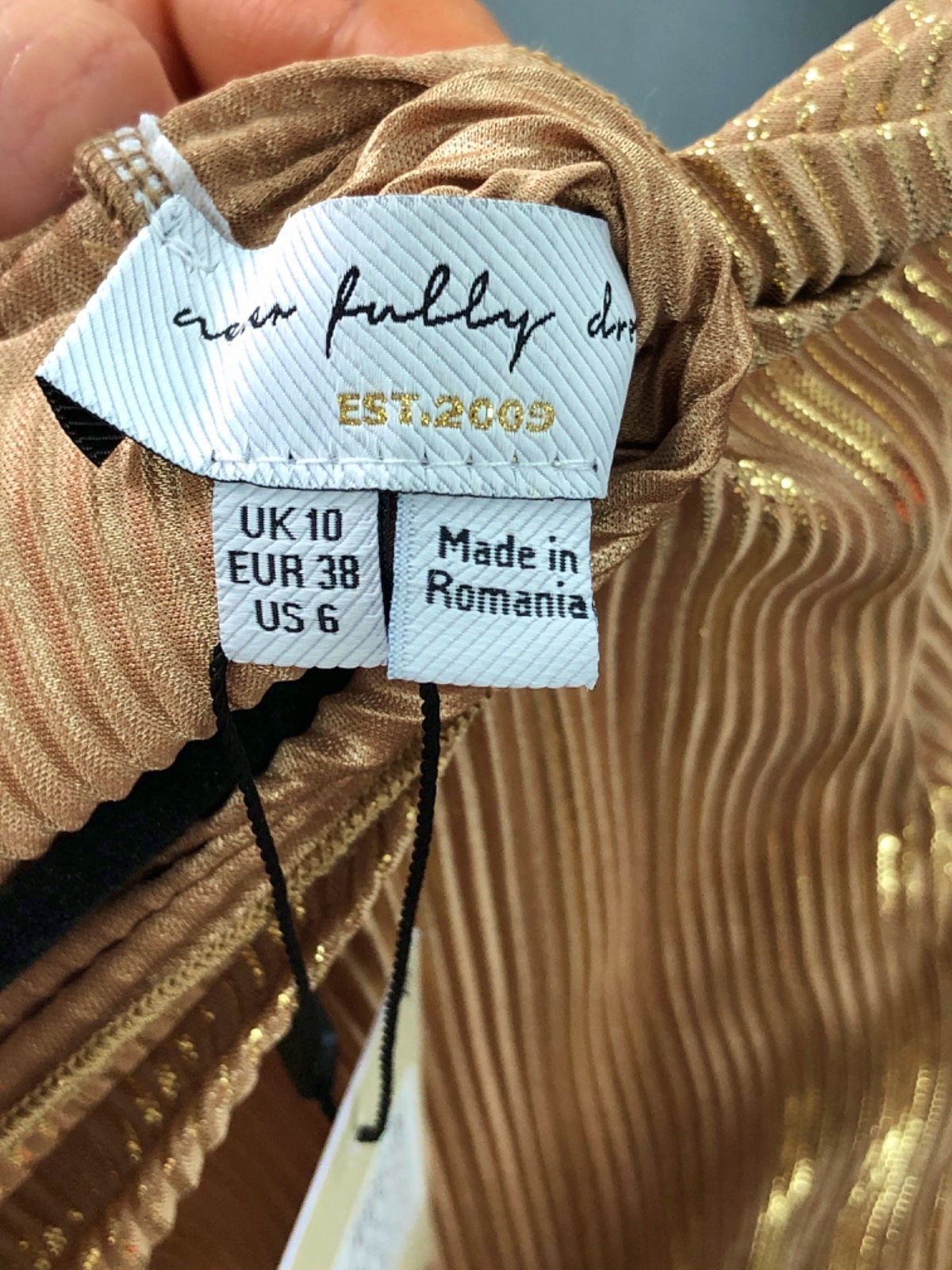 Never Fully Dressed Gold Ribbed Midi Dress UK 10