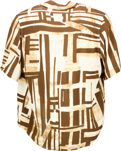 Zara Brown Geometric Print Relaxed Fit Shirt UK L