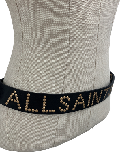 All Saints Black Rock Studded Leather Belt One Size