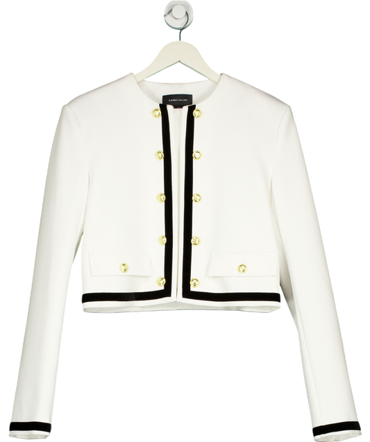 Karen Millen White Tall Compact Stretch Velvet Contrast Collarless Sleeveless Jacket UK 10