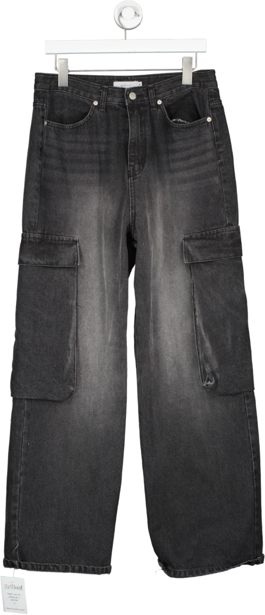 Minette Black Wide Leg Cargo Pocket Jeans UK M