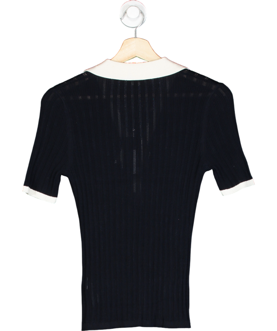 LilySilk Blue V Neck Ribbed Silk Knit Top UK S