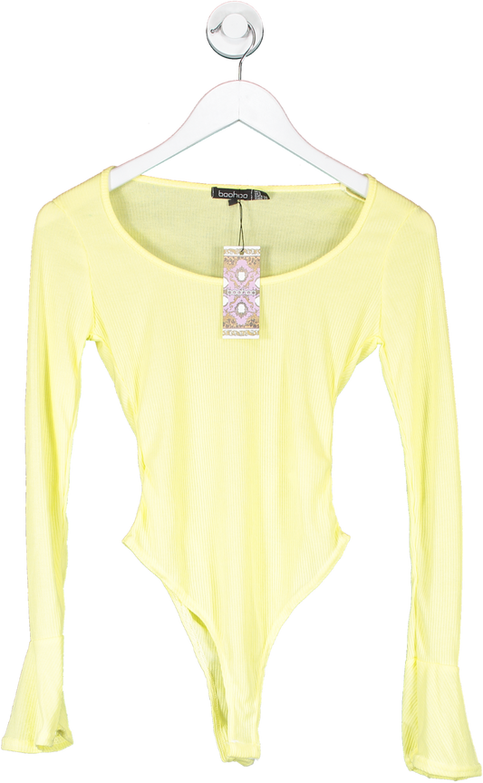 boohoo Yellow Scoop Neck Flare Sleeve Bodysuit UK 6