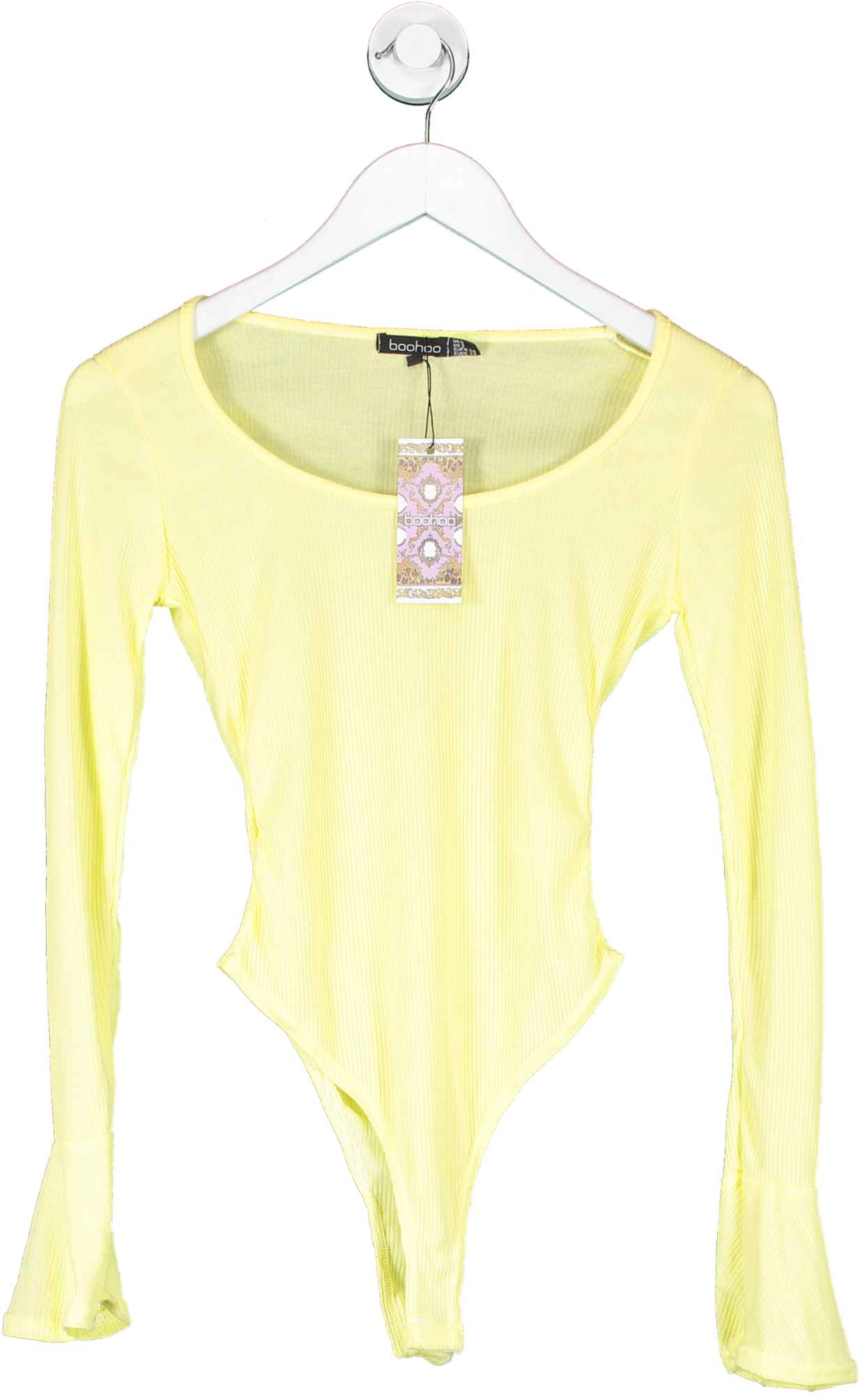 boohoo Yellow Scoop Neck Flare Sleeve Bodysuit UK 6