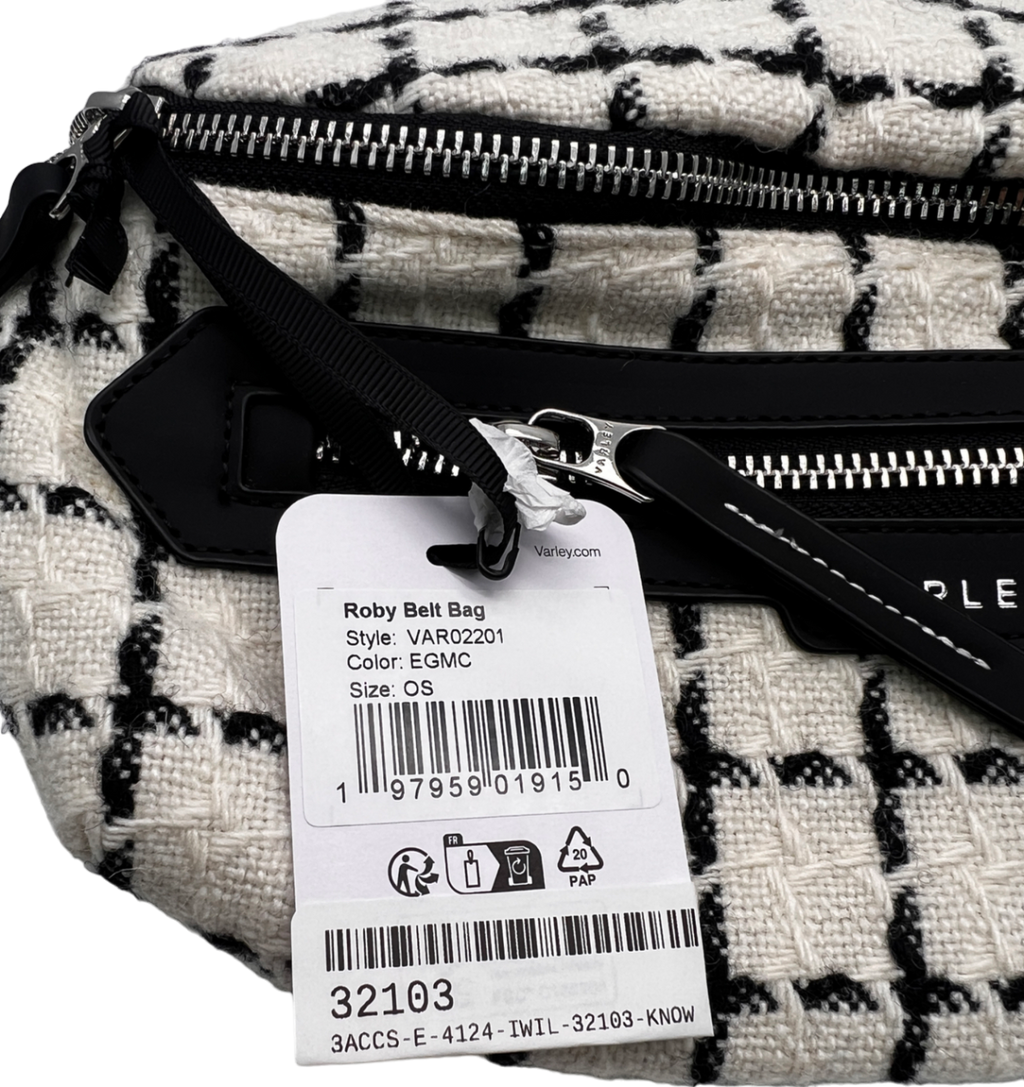 Varley White Roby Checked Wool-blend Belt Bag