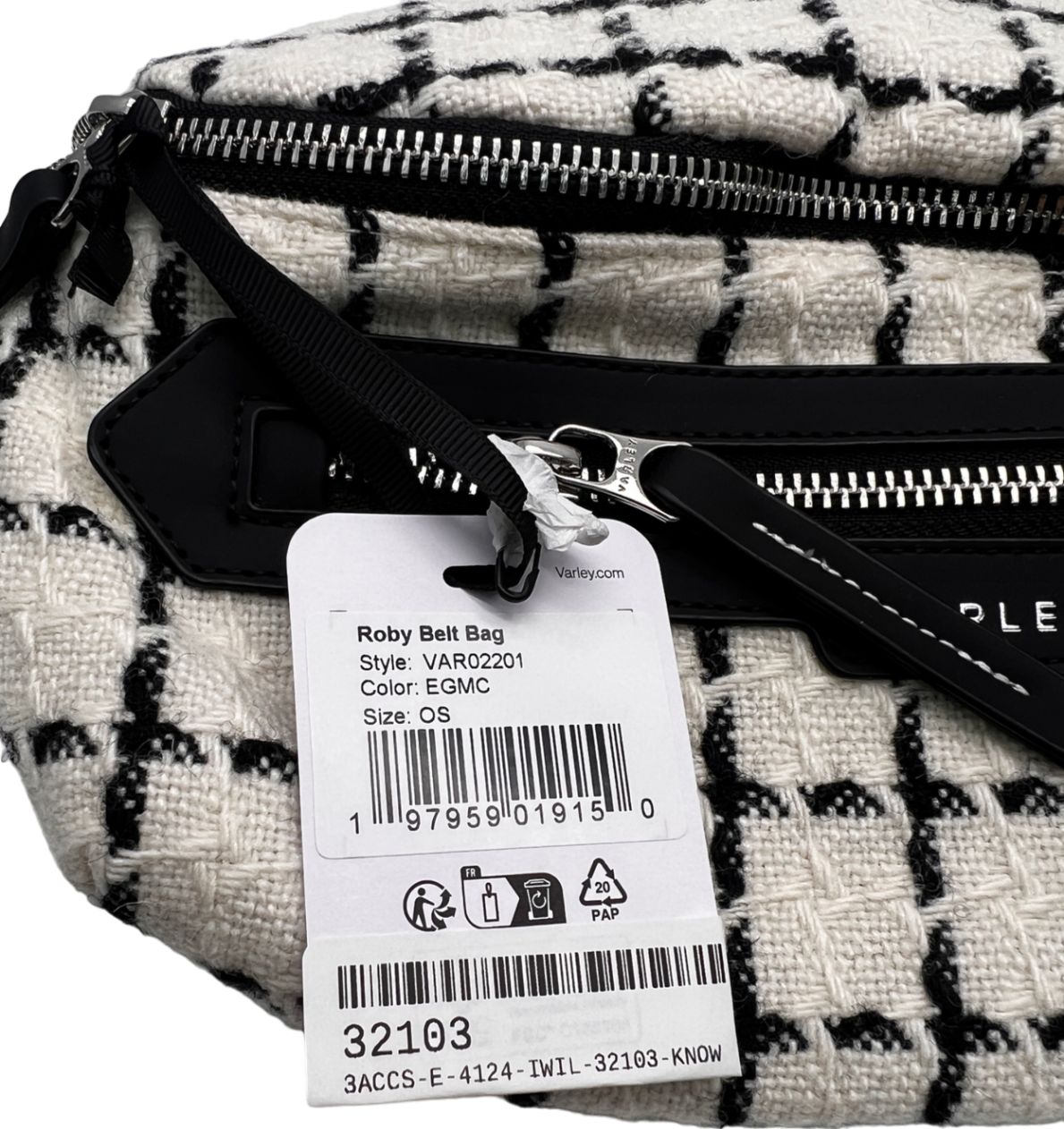 Varley White Roby Checked Wool-blend Belt Bag