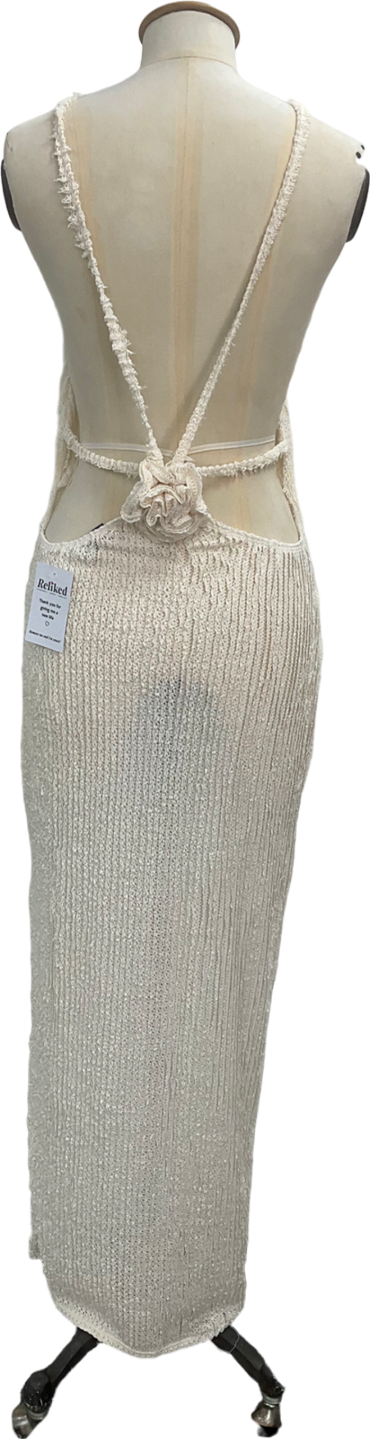 PrettyLittleThing White Crochet Flower Backless Maxi Dress UK 8