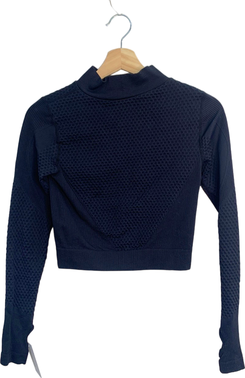 Zara Navy Textured Long Sleeve Top S