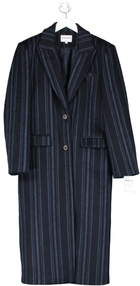NA-KD Blue Oversized Big Shoulder Wool Blend Coat UK 10