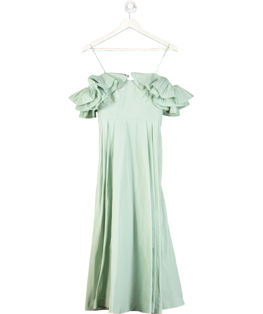Karen Millen Green Ruffle Sleeve Lace Up Back Dress UK 4