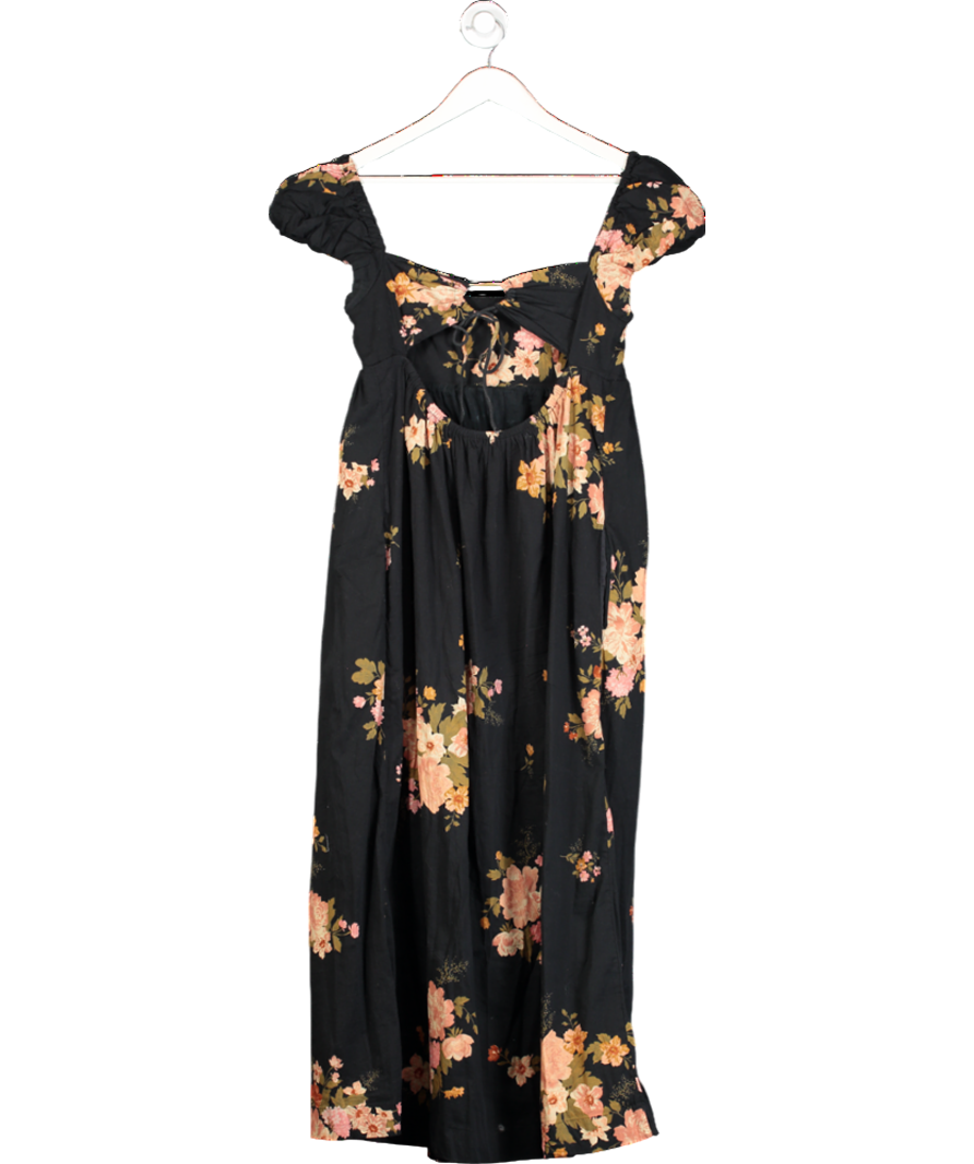 Free People Black Floral Print Open Back Maxi Dress UK XS