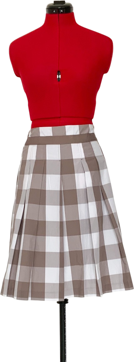 BODEN Beige Large Gingham Check Pleated Skirt UK 6