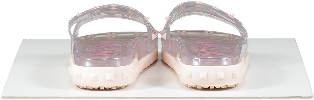 Valentino Garavani Pink Rockstud Transparent Pool Slides Shoes UK 6 EU 39 👠