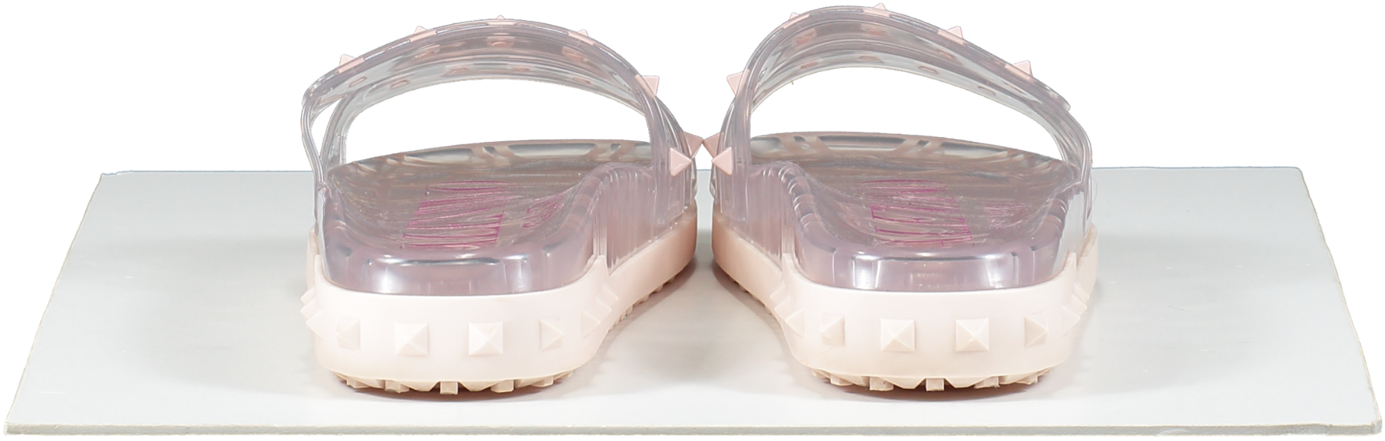 Valentino Garavani Pink Rockstud Transparent Pool Slides Shoes UK 6 EU 39 👠