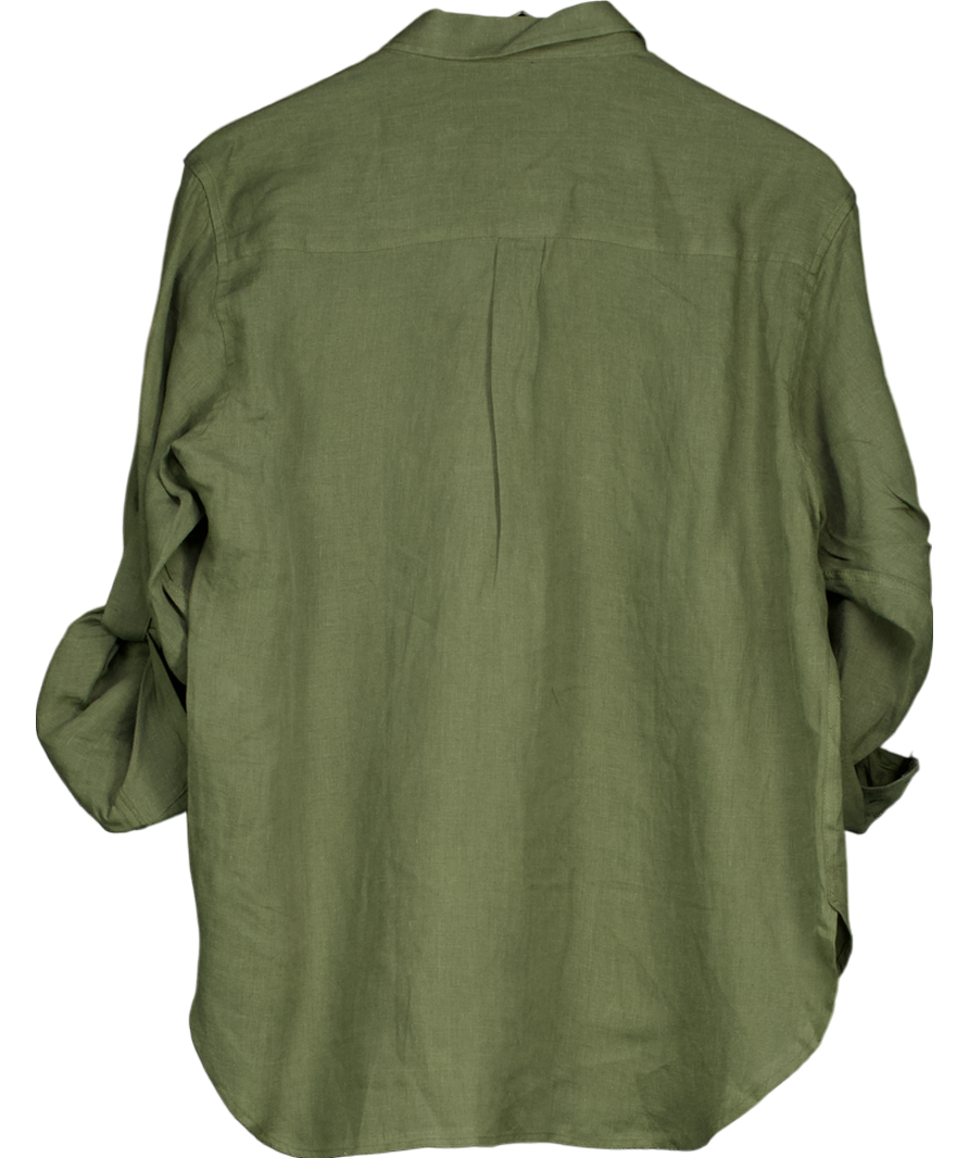 CAMIXA Luna Olive Green Oversized Linen Shirt With Pockets UK XS/S