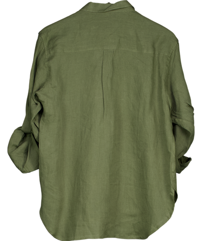 CAMIXA Luna Olive Green Oversized Linen Shirt With Pockets UK XS/S