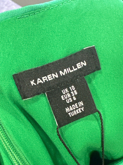 Karen Millen Green Stretch Crepe Colour Block Panelled Tailored Wide Leg Jumpsuit UK 10