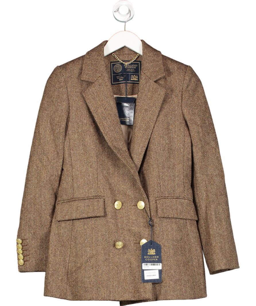 Holland Cooper Brown Double Breasted  Herringbone Blazer UK 8