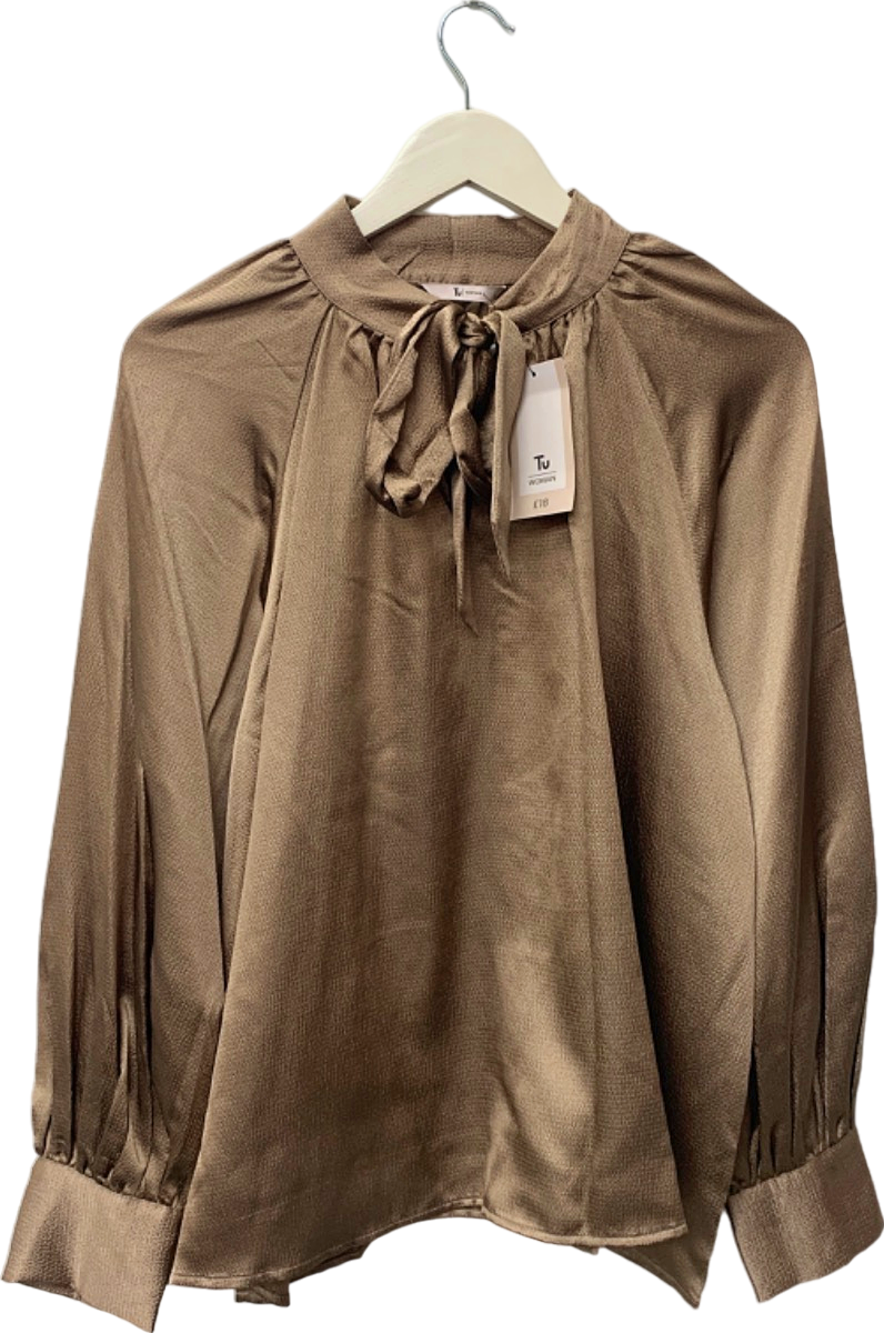 Tu Brown Tie Neck Blouse UK 18