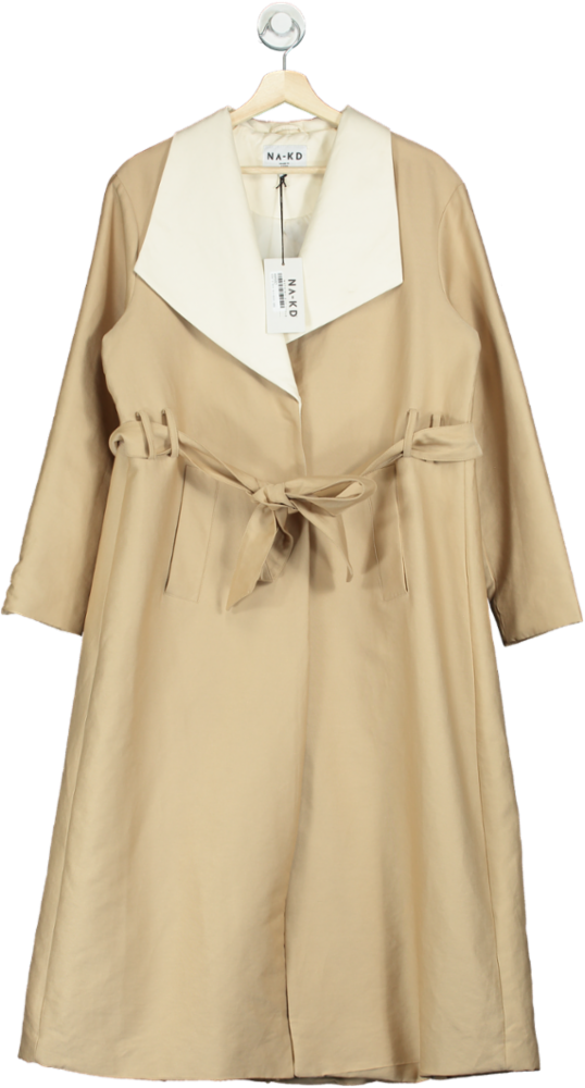 NA-KD Beige Contrast Colour Trench Coat UK XS