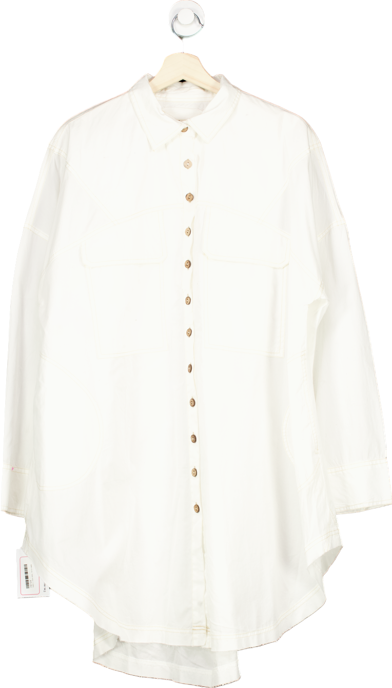 Free People White Oversize We The Free Button-Up Shirt / Dress UK M