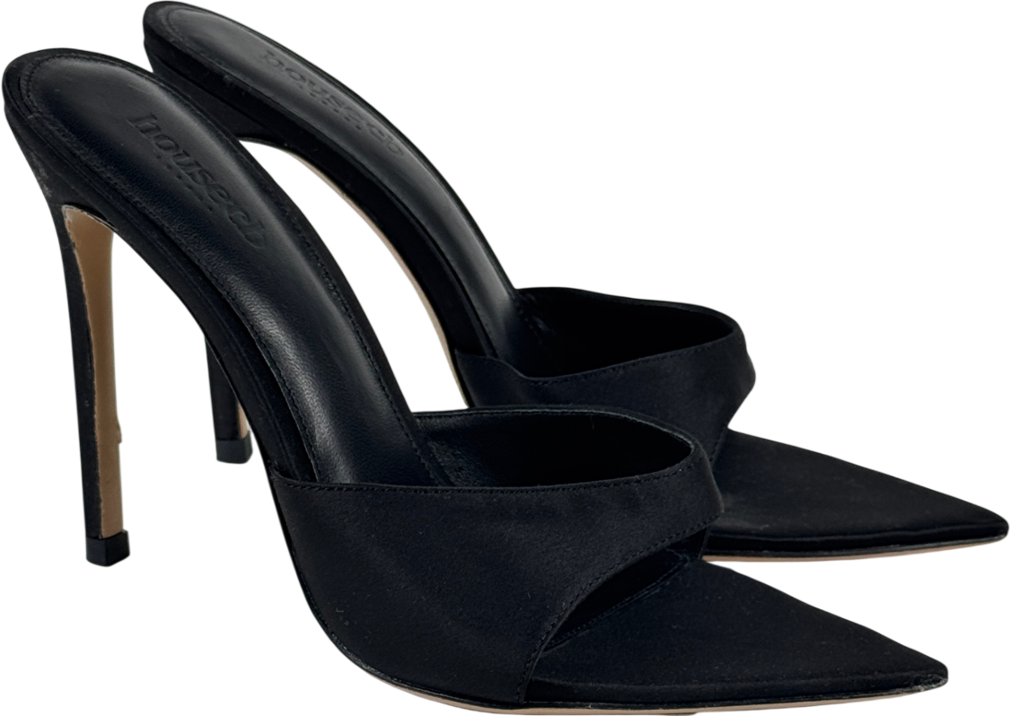 House of CB Bella Black Satin Pointed High Heel Mules UK 3 EU 36 👠
