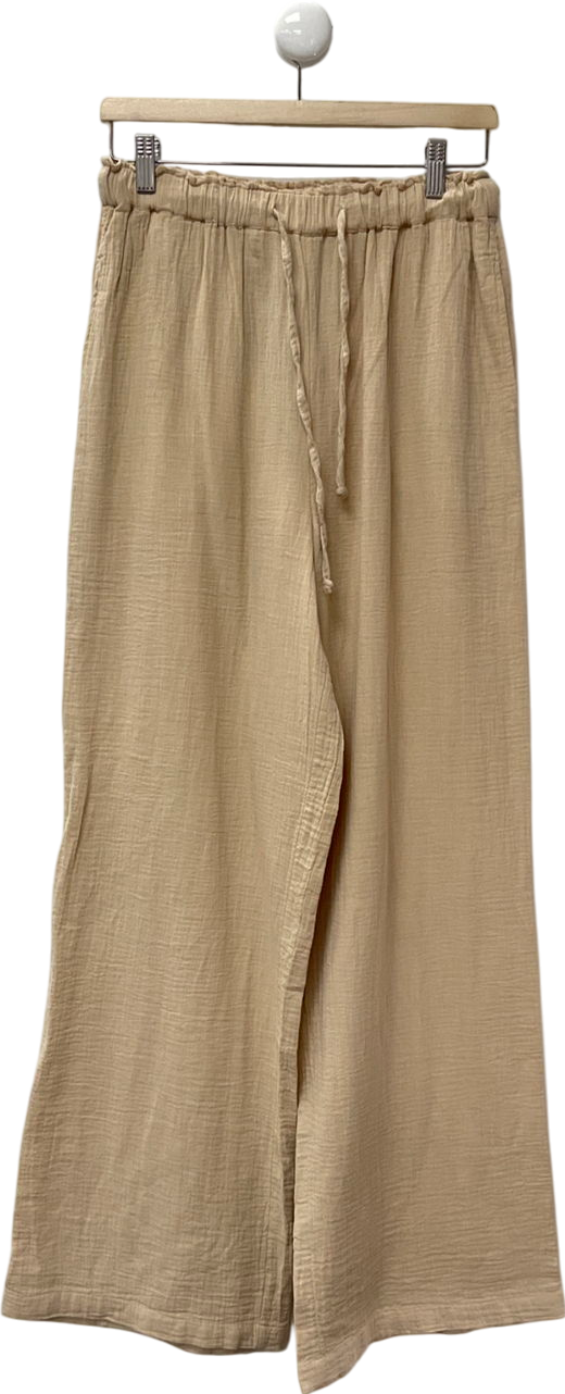 New Look Beige Curves Camel Crinkled Wide Leg Trousers UK 10
