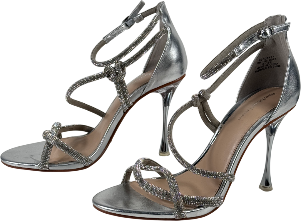 RIVER ISLAND STUDIO Metallic Silver Closed Back Diamante Strap Heels UK 6 EU 39 👠