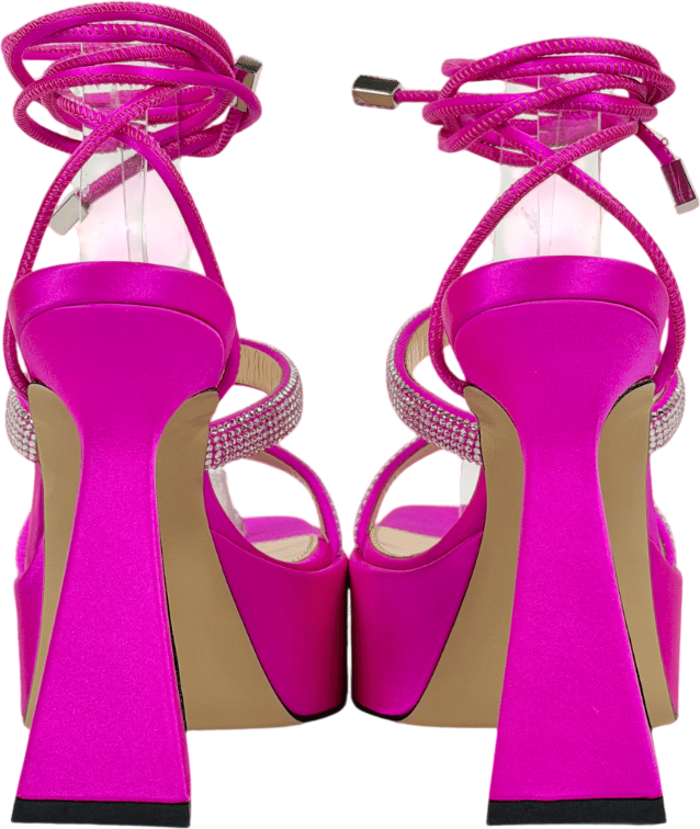 MACH & MACH Pink Devon Crystal-embellished Satin Platform Sandals UK 4 EU 37