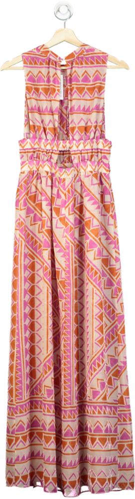 MISA Pink Orange Geometric Maxi Dress UK XS