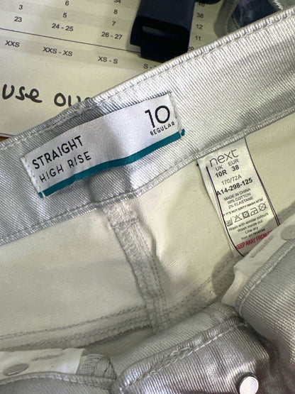 Next Silver High Rise Straight Jeans UK 10 R