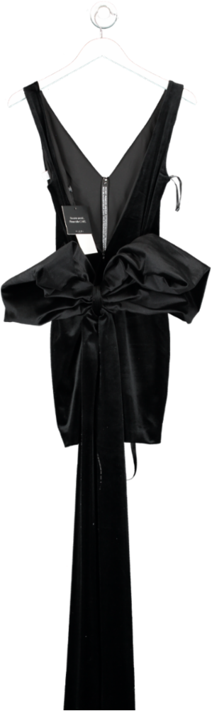 Club L Black Velvet Plunge Mini Dress With Oversized Bow UK 6