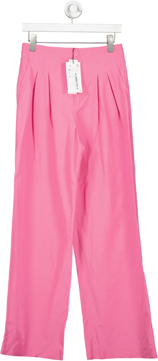 ZARA Pink Pleated Wide Leg Trousers UK XS